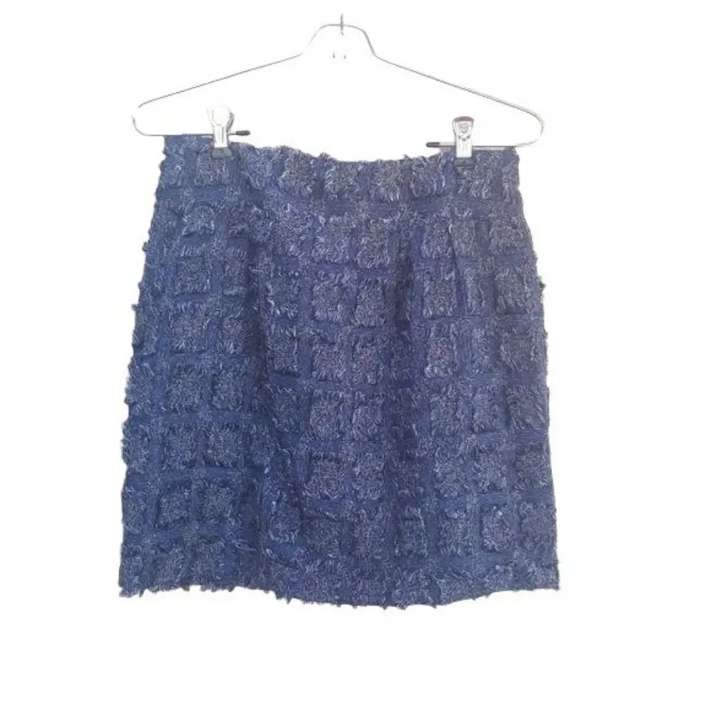 Love21 Raw Edge Frayed Quilted Checker Checked‎ Textured Mini Skirt Blue Sz S